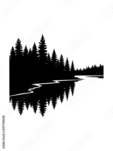 Pine Forest Reflection Silhouette Illustration
