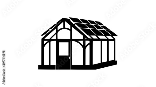 Solar Powered Greenhouse Silhouette Icon Vector
