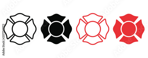Firefighter Maltese cross emblem icon vector collection with traditional fire rescue badge symbol for emergency response, firefighting, and safety branding.