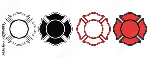 Firefighter Maltese cross emblem icon featuring classic fire department rescue badge symbol for emergency services, safety, and public protection design.