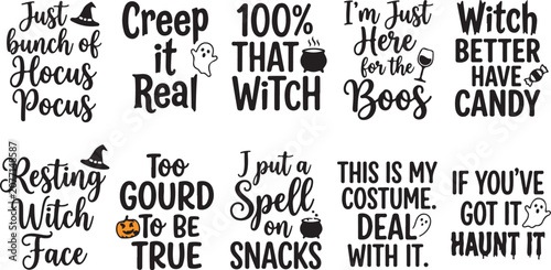 Quadro su tela Collection of halloween phrases and quotes in black text