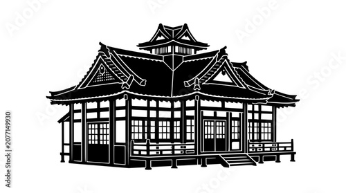 Traditional Japanese Temple Architecture Silhouette Vector Illustration