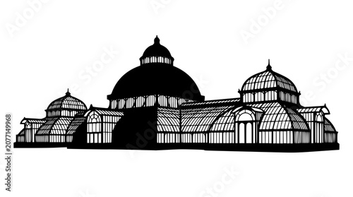 Victorian Botanical Conservatory Glasshouse Silhouette Illustration