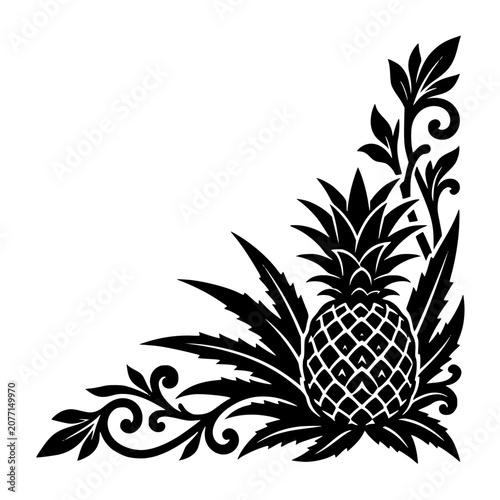 tropical pineapple decorative corner border vector illustration