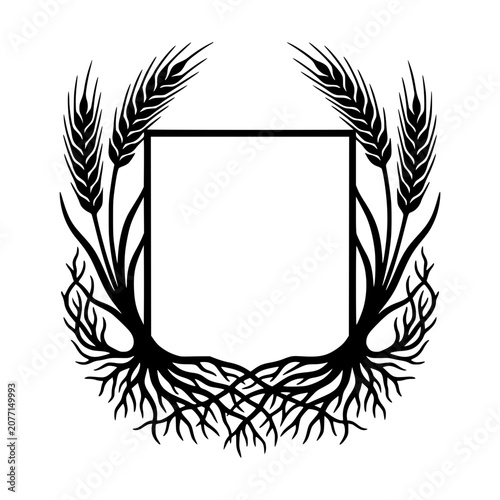 Wheat Ears and Roots Frame Silhouette Graphic