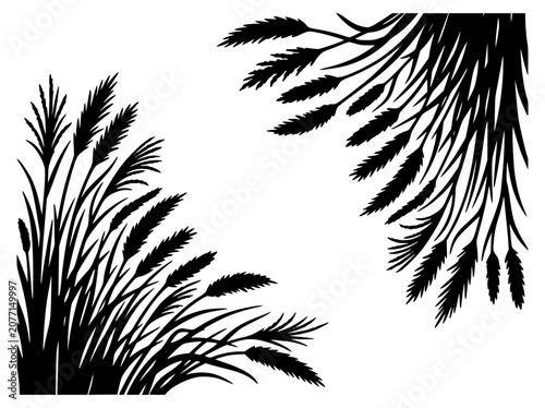 Wheat Grain and Grass Stalks Silhouette Frame Design