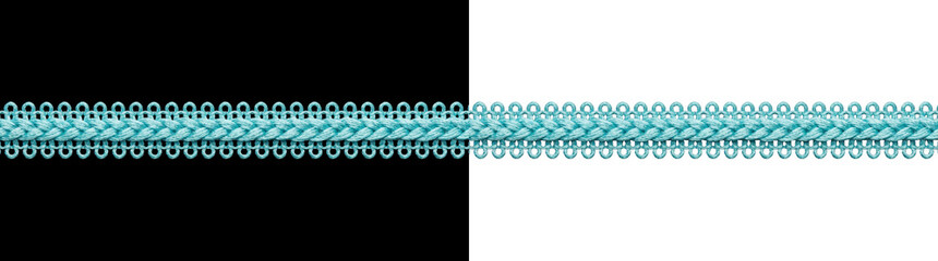 Cyan decorative trim element with intricate pattern on png background, textile design