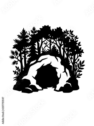 Cave Entrance in the Forest Silhouette Graphic