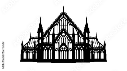 Gothic Cathedral Silhouette Illustration on White Background