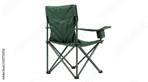 Green folding camping chair isolated on transparent background