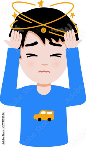 Cartoon Illustration of a Boy Feeling Dizzy