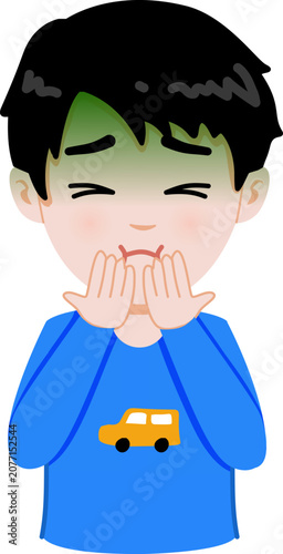 Cartoon Illustration of a Boy Feeling Nauseous