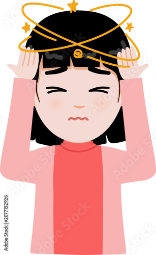 Cartoon Illustration of a Girl Feeling Dizzy