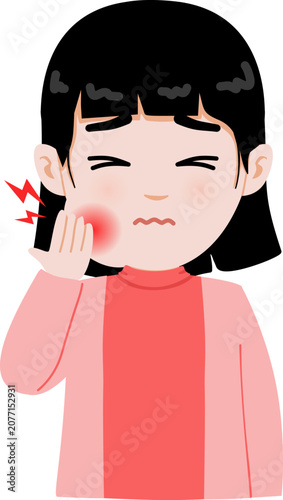 Cartoon Illustration of a Girl with Toothache