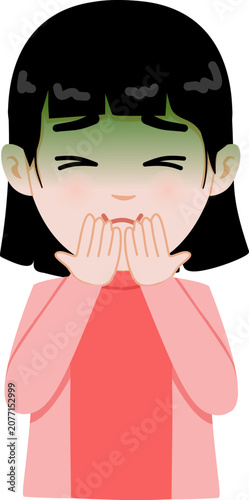 Cartoon Illustration of a Girl Feeling Nauseous
