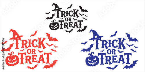 Tableau sur toile Halloween trick or treat sign in red blue and black