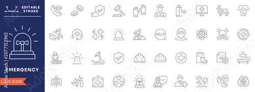 Foto Emergency Line Icons Set with First Aid Medical Rescue Healthcare Ambulance Safety Disaster Response Crisis Protection
