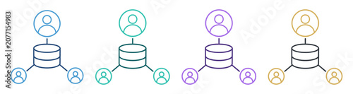 Photos user database network connection outline icon set on transparent background