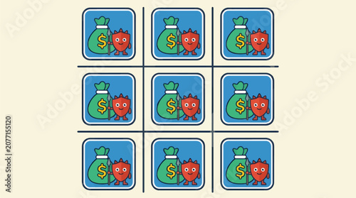 Bild auf Leinwand Flat Design Vector Icons of a Money Bag Guarded by a Cute Red Shield Character i