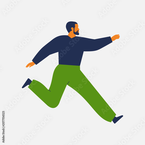man jumping forward overcoming obstacles, dangers, risks on way to goal, success. Life and business challenges. Flat vector illustrations isolated on white background