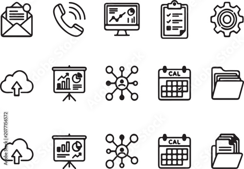 Set of Linear Business and Communication Office Management Vector Icons