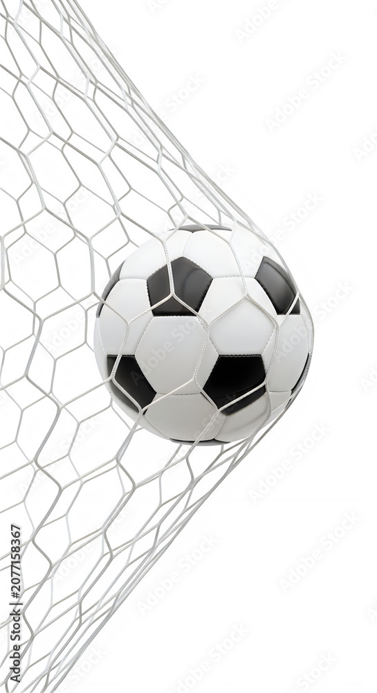 Fototapeta premium Soccer ball in goal net isolated on transparent background