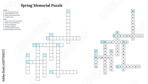 Canvastavla Spring memorial crossword puzzle in educational style