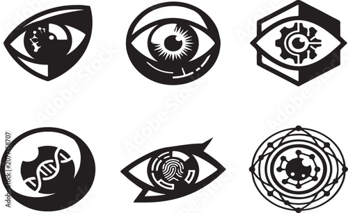 Set of Minimalist Abstract Eye Icons Representing Vision Technology and Biological Science Concepts