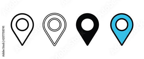 Location pin icon featuring minimal map marker, geotag pointer, and destination symbols for navigation apps, maps, and location tracking interfaces.