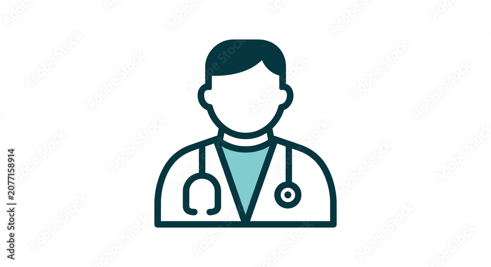 Fototapeta premium Male doctor icon avatar in flat line style with stethoscope medical professional vector