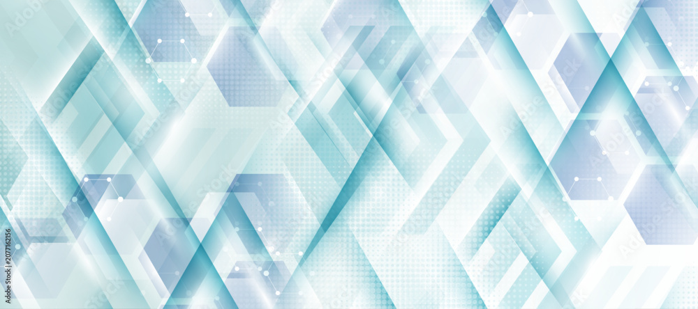 Obraz premium Abstract technology background with geometric hexagonal shapes and digital network nodes.