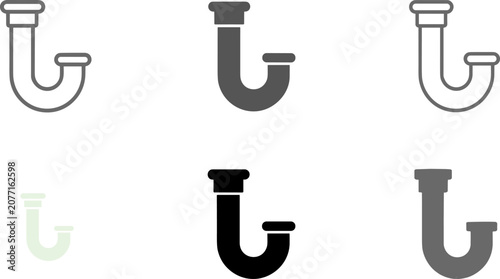 Plumbing Pipe Icon Set with Filled and Outline Drain Pipe Vector Collection