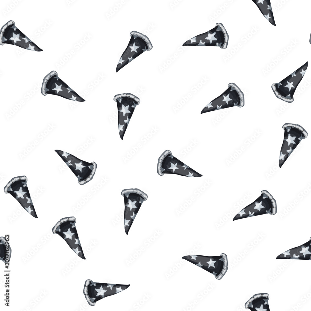 Naklejka premium pattern halloween wizard hat cartoon. halloween wizard hat sign vector