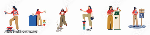 Cuadro en lienzo Flat Vector Illustration Set of Women Participating in Elections, Voting, and Pr