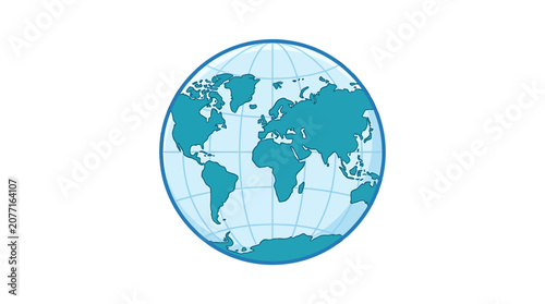 The blue globe illustration shows a world map in a simple graphic style.