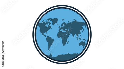 A large blue globe displays a world map with continents.