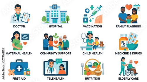 Medical professionals provide healthcare services at hospital for community health and family planning.