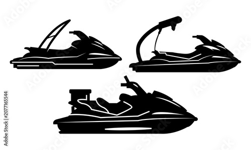 Jet ski vector silhouette bundle, Minimalist jet ski vector silhouette set, Extreme water sports jet ski silhouette