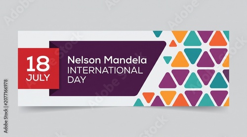 Nelson Mandela International Day banner for July 18th with colorful pattern