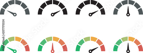 Quadro su tela Speedometer vector icon collection with low, medium and high gauge indicators, r