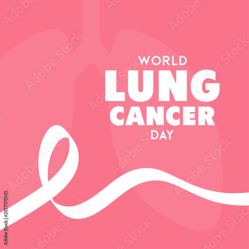 World Lung Cancer Day vector illustration with white ribbon and lung silhouette on pink background. August.