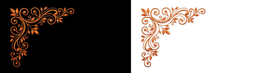 Orange ornamental corner flourish isolated on png background for digital printing