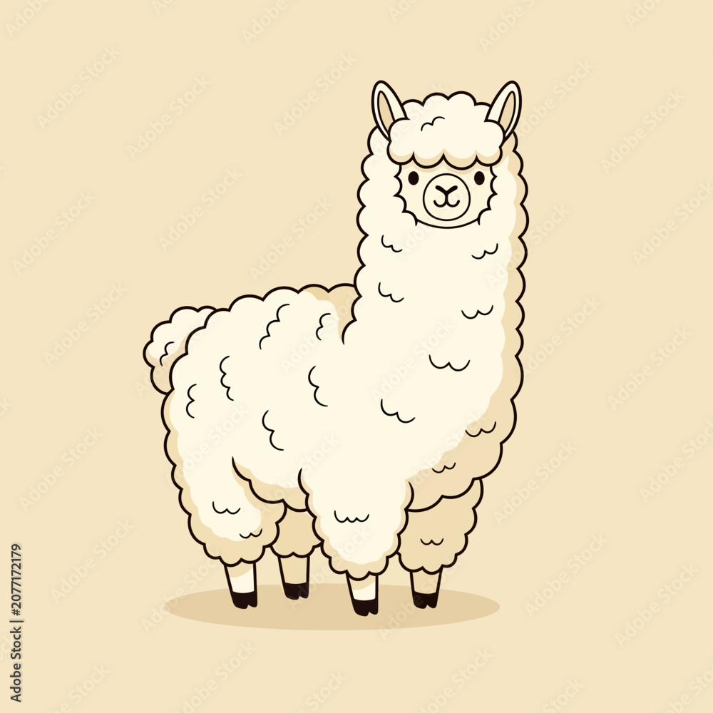 Obraz premium Cute Cartoon Llama Standing Alone.