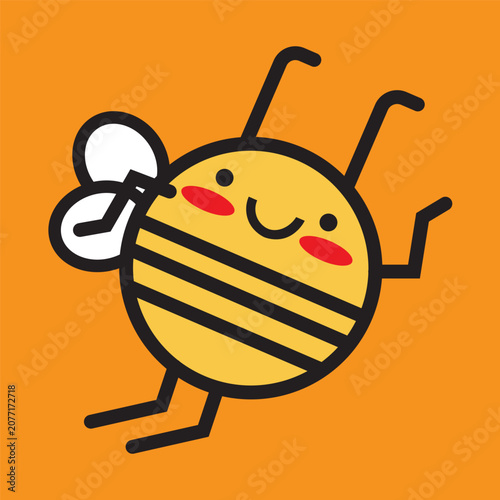 Cute Bee Mascot Cartoon Character in Kawaii Flat Style Vector Illustration