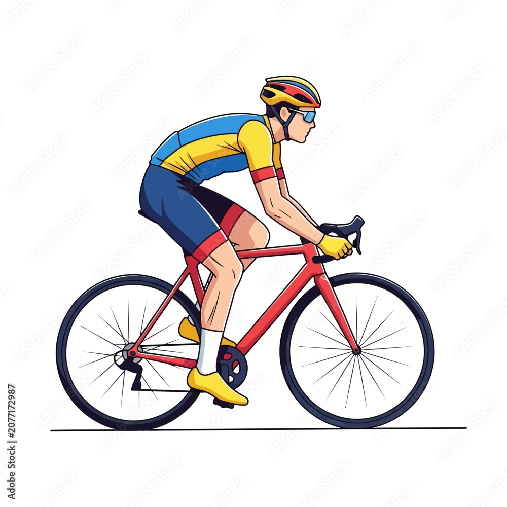 Fototapeta premium Cyclist in action on a red bicycle vector illustration for sports and design