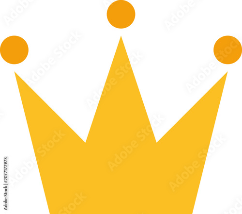Simple golden royal crown with three points and spherical jewels on a white background illustration
