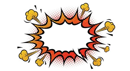 Comic explosion burst, dynamic speech bubble frame, cartoon pop art effect, colorful graphic element