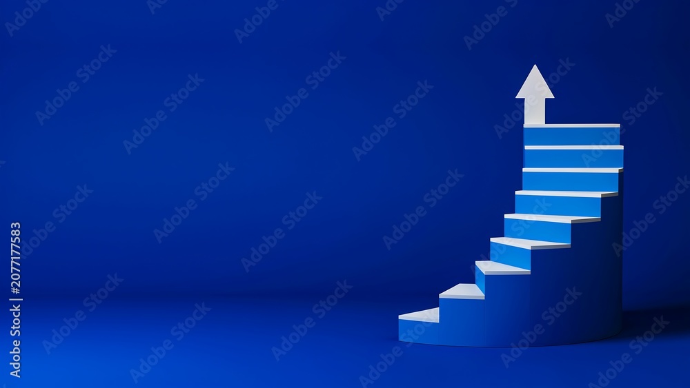 Obraz premium Staircase leading upward with arrow symbolizing business growth and success