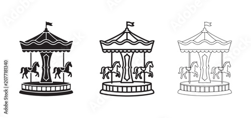 merry go rounds with horses on a white background  carousel icons