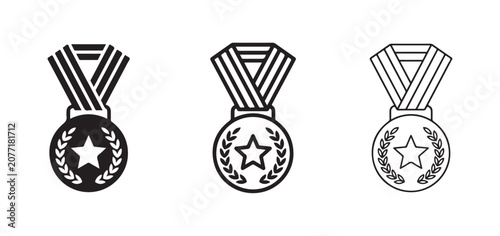 medal icons with stars and laurel wreaths on ribbons  isolated on transparent background